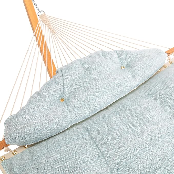 Original Pawleys Island Large Lansinger Seaglass Tufted Hammock with Detachable Pillow – 13 ft. x 55 in., 450 lb Capacity, Oak Spreader Bar, Handcrafted in The USA