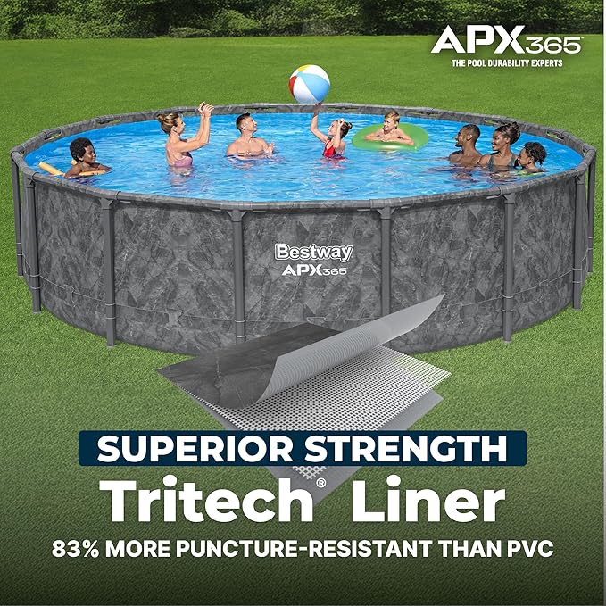 Bestway APX 365 16' x 48" Above Ground Pool, Round Metal Frame Outdoor Swimming Pool Set with Sand Filter Pump, Ladder, and Cover, Dark Marble