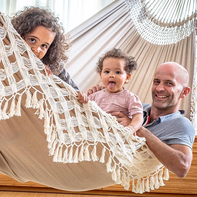LA SIESTA® - XL King Bossanova Brazilian Hammock - Luxurious Comfort, Organic Cotton Handmade in Brazil - Boho Hammock, Macrame Hammock - Extra-Wide Indoor Hammock Bed for Relaxation - Muscade