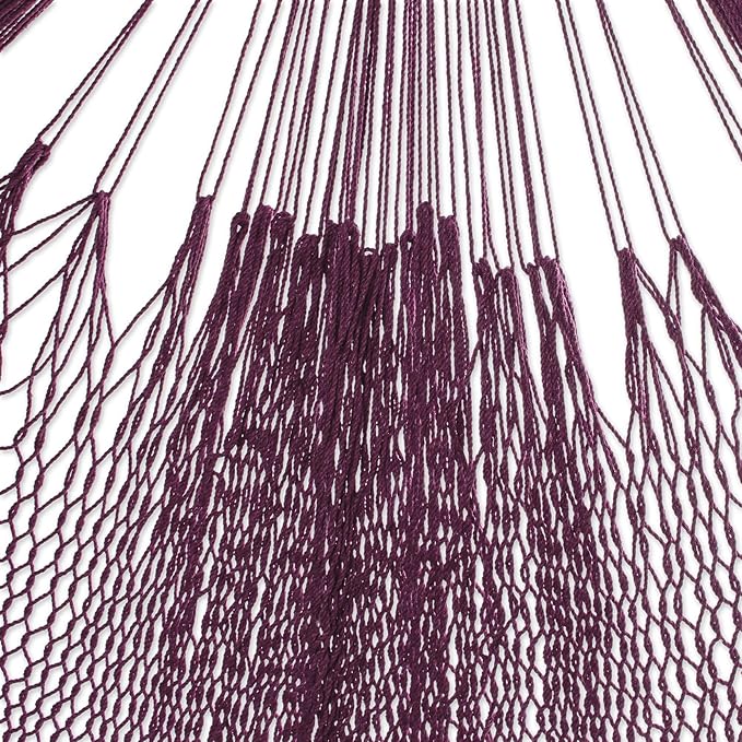 NOVICA Artisan Handmade Cotton Rope Hammock Burgundy Tasseled Triple from Mexico Solid Maya [Bed Size 83in L x 94in W Total Length 150in L Fringe 23.5in L] ' Veranda in Bordeaux' Triple