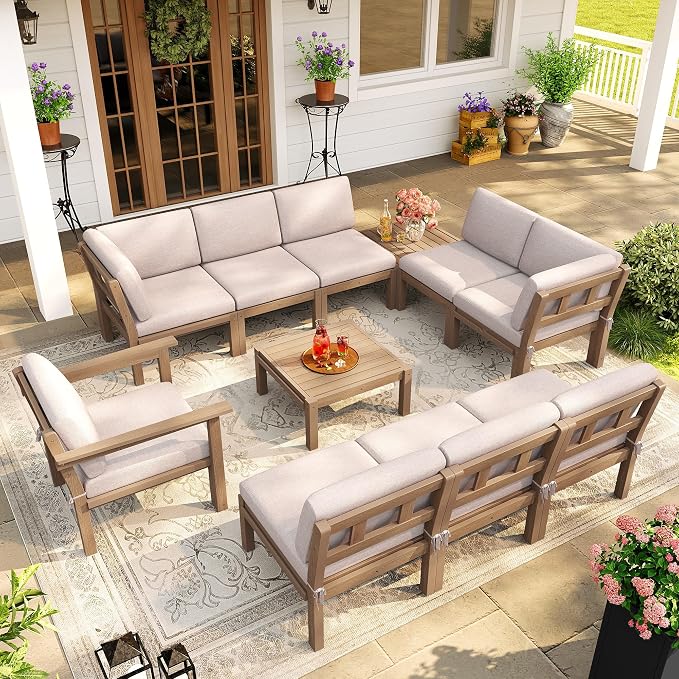 Modular Outdoor Patio Furniture Coffee Table, HIPS All-Weather Outdoor Sectional Sofa Table, Side Interlock for Expansion, Patio Side Table for Backyard, Balcony, Deck (Teak)