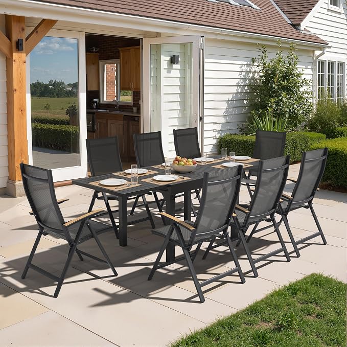 Pellebant 2 Pieces Aluminum Outdoor Dining Chair, Patio Foldable Adjustable Backrest Armchairs, Weather Resistant Outdoor Furniture Set for Deck, Porch & Backyard