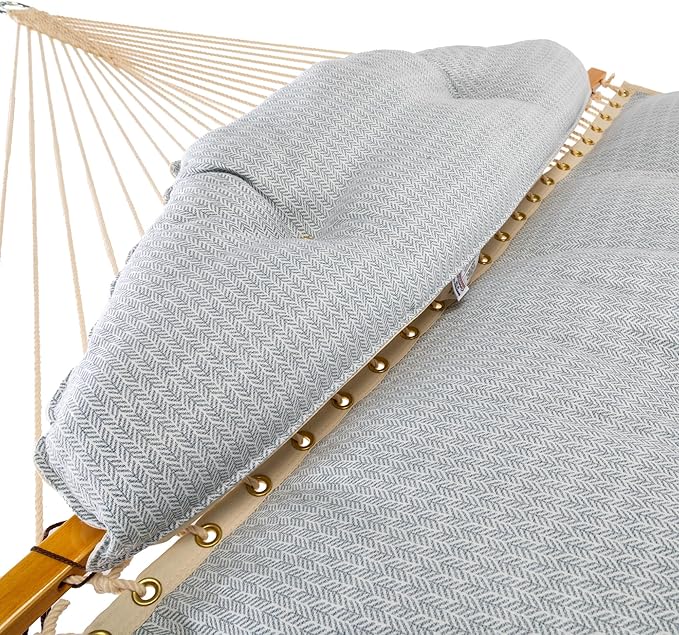 Original Pawleys Island Large Festoon Mist Tufted Hammock with Detachable Pillow – 13 ft. x 55 in., 450 lb Capacity, Oak Spreader Bar, Handcrafted in The USA