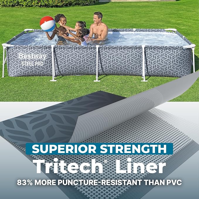 Bestway Steel Pro 12' x 6' 7" x 26" Rectangle Above Ground Outdoor Swimming Pool Set with DuraPlus Liner and FrameLink System, Gray