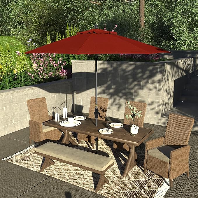 California Umbrella 9' Rd. Crank Lift, Collar Tilt, Aluminum Pole, Fiberglass Rib Patio Umbrella, Hammertone Grey Finish, Sunbrella Terracotta