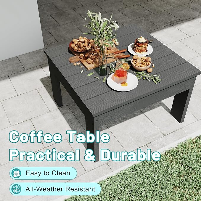 Domi HDPE Outdoor Patio Sofa Set, 3-Piece Modern Conversation Set with Left & Right Sofas, Cushioned Sectional Seating and Coffee Table for Backyard, Porch, Deck & Garden,Grey