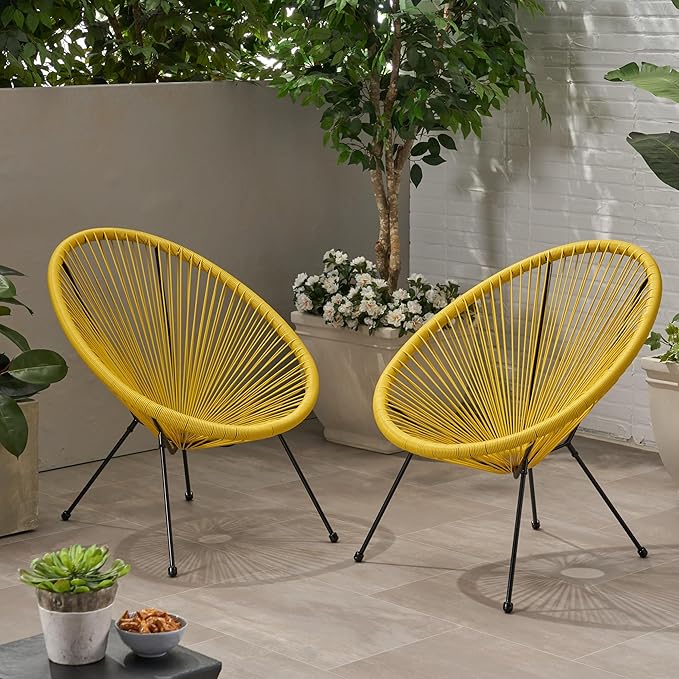 Christopher Knight Home Outdoor Hammock Weave Chair with Steel Frame (Set of 2) - Yellow and Black Finish