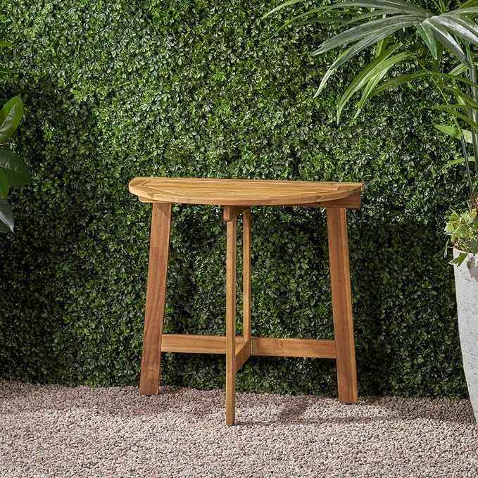 Geelife Outdoor Half-Round Folding Acacia Wood Bistro Table