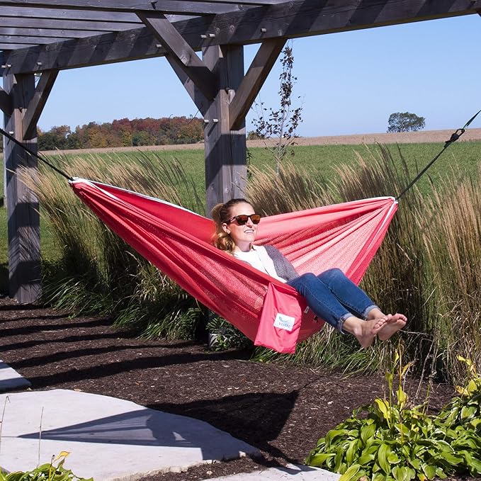 Vivere Double Polyester Mesh Hammock - 400 lb Capacity (Rose/Celeste)