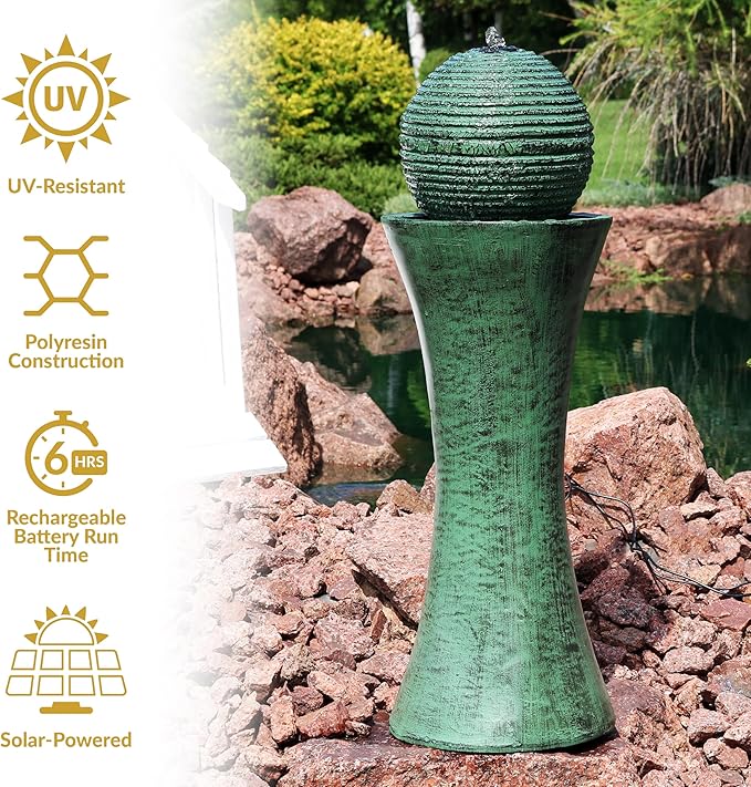 Sunnydaze Desert Spring 30-Inch Solar Powered Fountain with Battery Backup for Garden, Patio, Yard or Balcony - Polystone