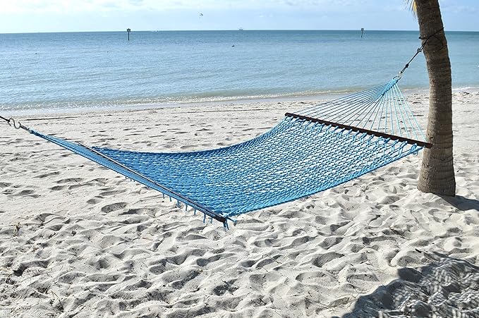 Caribbean Rope Hammock - 55 Inch - Soft-Spun Polyester (Light Blue)