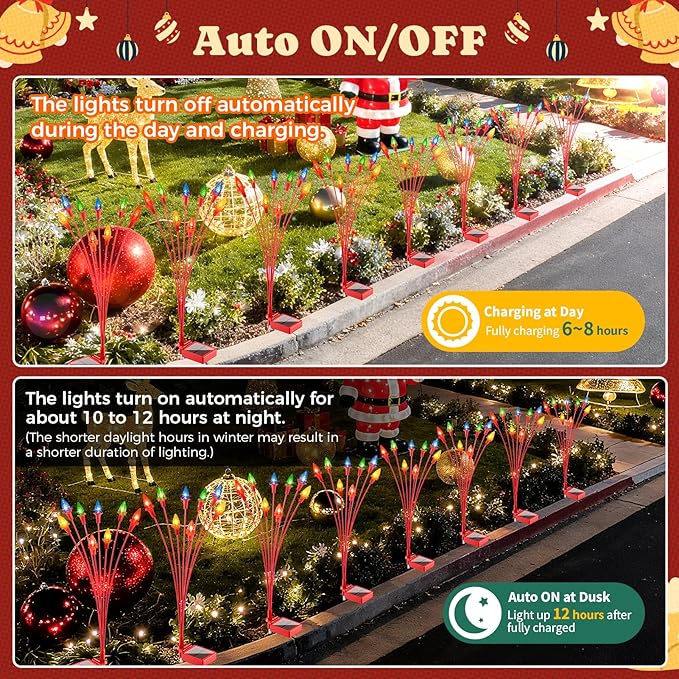 4 Packs Christmas Berry Solar Garden Light with Multiple Colors, Auto ON/Off Solar Lights Outdoor Swaying in The Wind, Christmas Decorating Outdoor Yard Light for Pathway, Pond, Courtyard