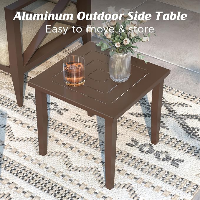 Aluminum Outdoor Patio Furniture Set with 5.2" Thick Cushions, 3-Piece Outdoor Sectional with Coffee Table, Patio Conversation Sets for Backyard,(Brown,2 Seats)