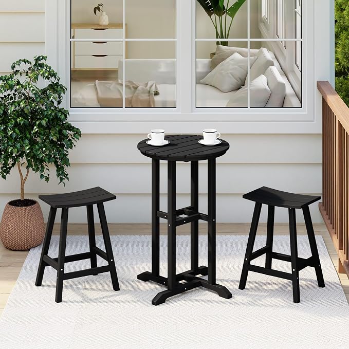 Costaelm Outdoor Bar Table, 37" Counter Height Round Patio Cocktail Bar Table, Patio Bar 3-Pieces Set Bistro Dining Pub Table for Deck, Backyard, Garden, Black