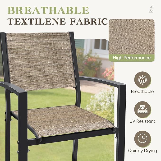 Greesum Patio Dining Set 7 Piece, Outdoor Furniture Textilene Chairs with Large Table, Comfortable for Porch, Pool, Garden, Brown