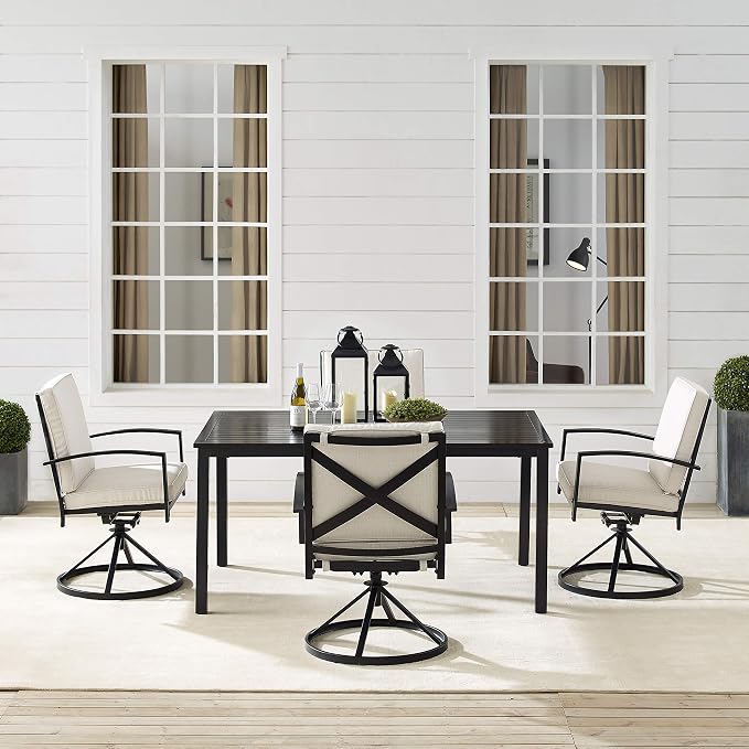 Crosley Furniture Kaplan 5-Piece Outdoor Dining Set for 4, Patio Table and Chairs for Backyard, Deck, Oiled Bronze with Oatmeal Cushions