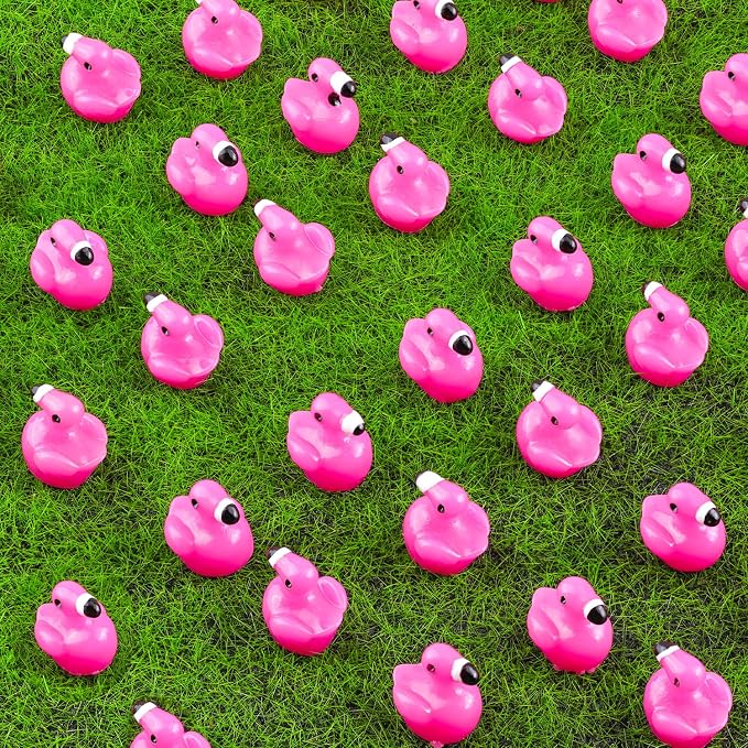 200PCS Mini Resin Animals Cute Rose Pink Tiny Flamingo Ducks, Miniature Figures to Hide, Small Animal Accessories Bulk for Topper Garden Dollhouse Landscape Aquarium Ornaments DIY Crafts & Decor