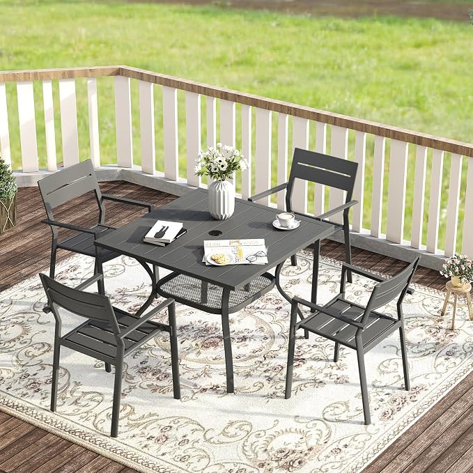 VICLLAX 37.8" Square Outdoor Patio Table, All Weather Metal Outdoor Dining Table for Lawn Garden, Grey