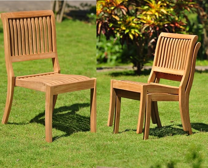 6 Seater Grade-A Teak Wood 7 Pc Dining Set 60" Round Dining Table & 6 Arbor Stacking Armless Chairs #TSDSAB56