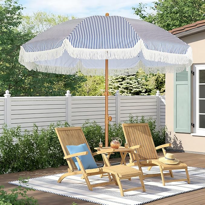 HOMEDEMO Boho Umbrella, Outdoor Umbrella with UPF50+ Sun Protection, Premium Aluminum Pole & Fiberglass Ribs, Includes Hanging Hook