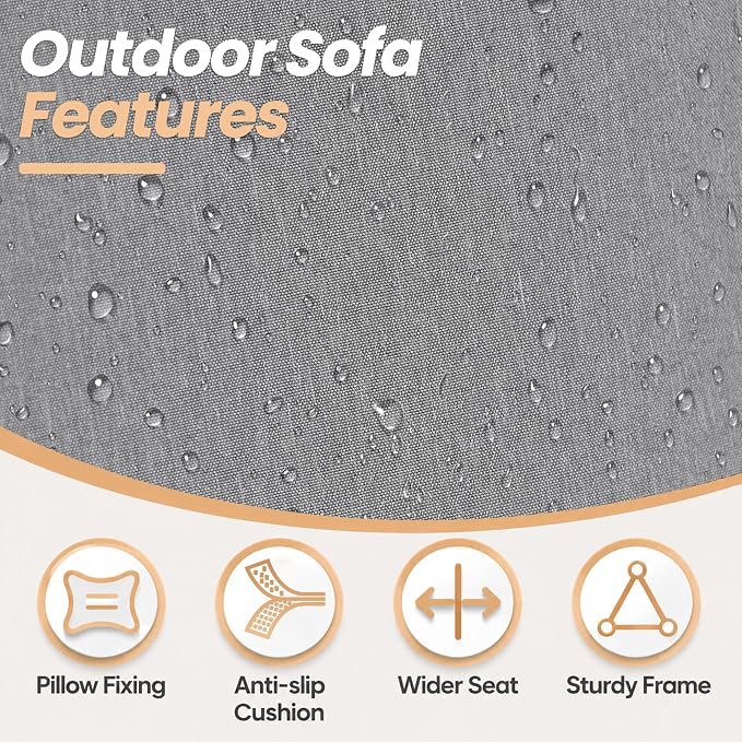 Metal Patio Furniture Set,2 Pieces Patio Sectional Outdoor Furniture Set with 2 Chairs,Patio Conversation Sets with 5.1" Thickened Cushions,Grey