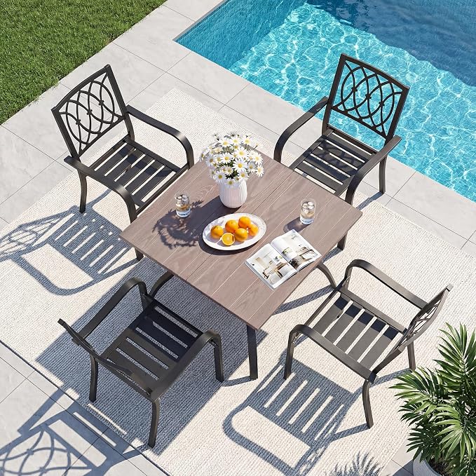 Outdoor Dining Table for 4-38" x 38" Matel Patio Table with E-Coated Finish, 1.6" Umbrella Hole for Garden, Backyard