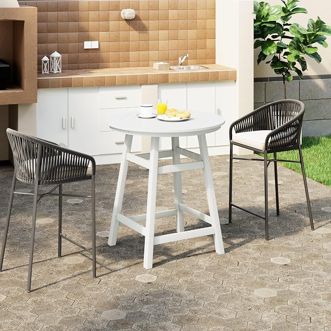 WestinTrends Outdoor 35" HDPE Round Patio Counter Height Bar Table, White