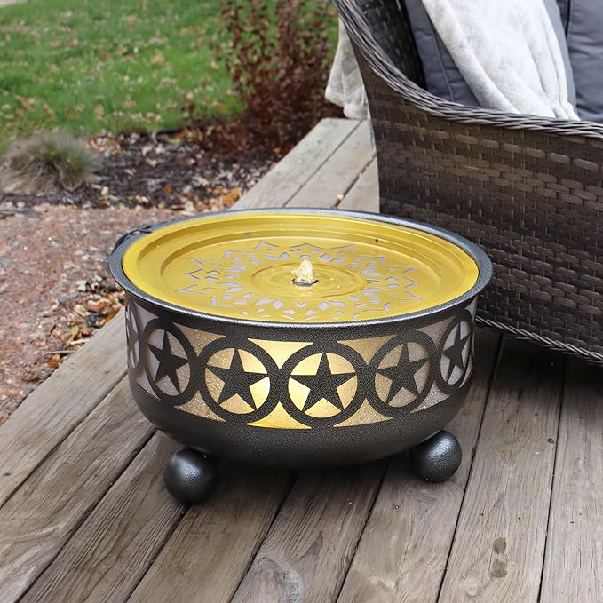 Sunnydaze All Star 25.25" Diameter x 14.25" H Galvanized Iron Bowl Outdoor Water Fountain with LED Lights - Electric Submersible Pump Included