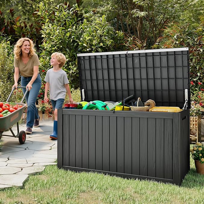 LubanNese Outdoor Storage Box, Waterproof Deck Box, Outdoor Patio Storage Bin, Weatherproof (Black, 200 Gallon)