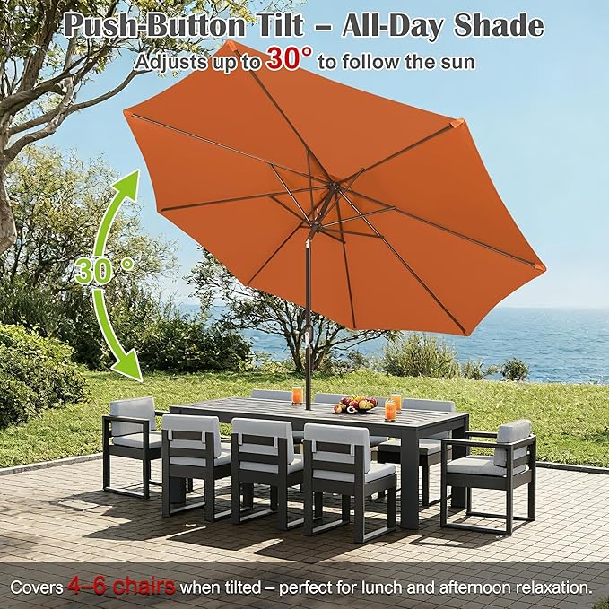 Blissun 10FT Outdoor Patio Umbrella, Outdoor Table Umbrella, Yard Umbrella, Market Umbrella with 8 Sturdy Ribs, Push Button Tilt and Crank