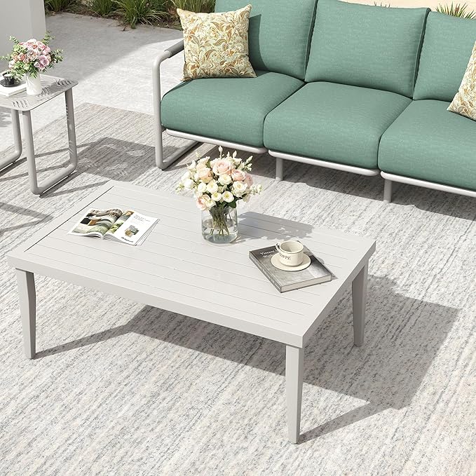 Aluminum Outdoor Patio Furniture Set, 6-Piece Conversation Sofa Set with Coffee Table, Thick Cushions & All-Weather Aluminum Frame, Modern Garden Seating for Backyard, Poolside, or Porch – White