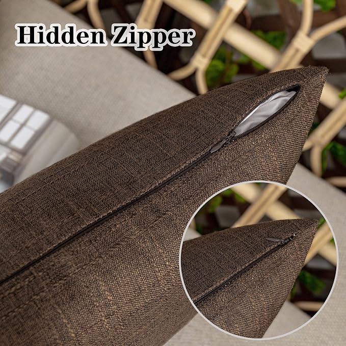 Kevin Textile Outdoor Waterproof 24”x24” Pillow Covers 2 Pack, Brown | Water Resistant, Soft Faux Linen-cotton Yarn-dyed Woven Texture Throw Pillow Covers for Tent Patio Garden Couch Sofa