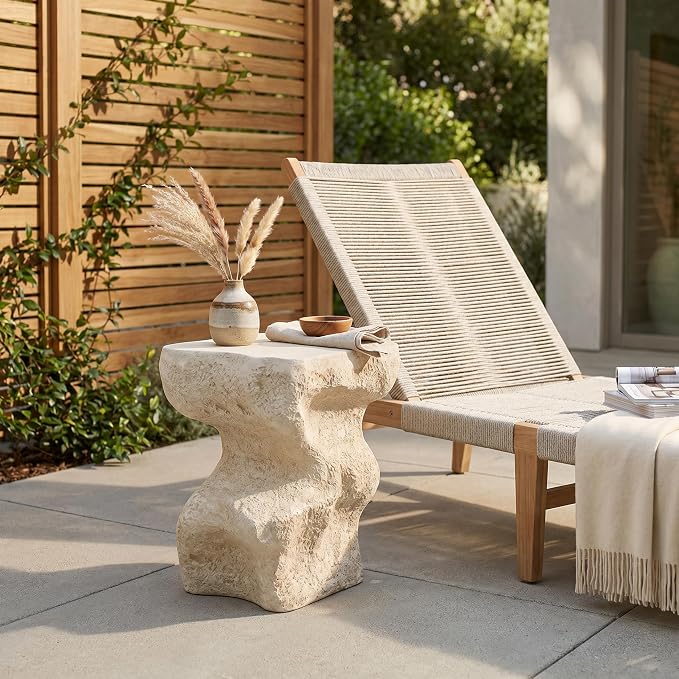 Christopher Knight Home Naomi MGO Outdoor Side Table with Abstract Wavy Design, Square Accent Table with Stone-Like Texture, Weather Resistant Small End Table for Indoor/Outdoor Usage, Beige