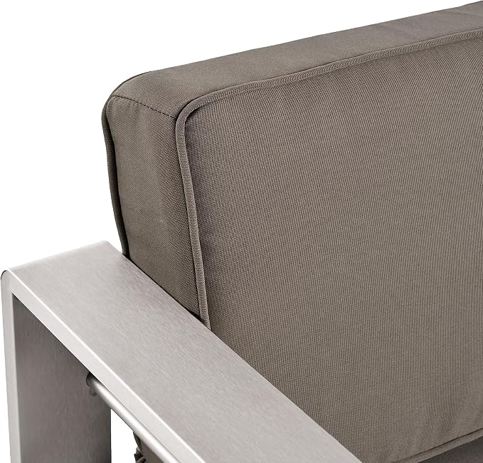 Christopher Knight Home Crested Bay Aluminum Patio Chat Set, 5-Pcs Set, Khaki / Silver