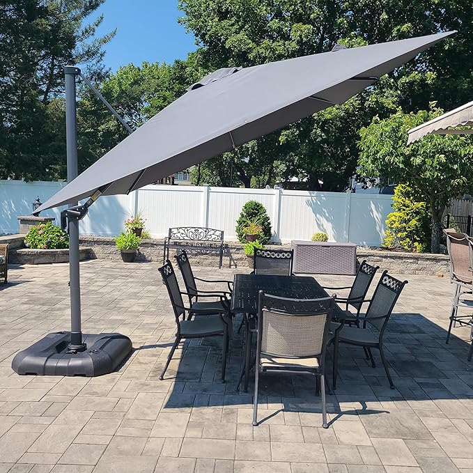 PURPLE LEAF 10 Feet Patio Umbrella with Base Outdoor Cantilever Square Umbrella Aluminum Offset Umbrella with 360-degree Rotation for Garden Deck Pool Patio Light Grey