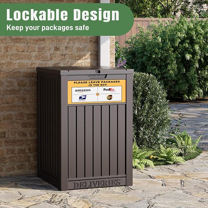 NUNU LAB Package Delivery Box for Outside, 48 Gallon Storage Deck Box with Lockable Secure, Waterproof Large Resin Drop Boxes for Porch