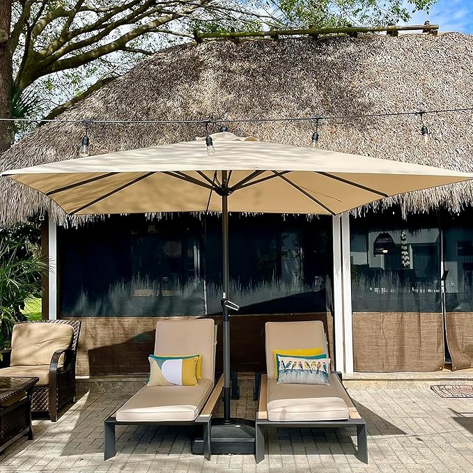 PURPLE LEAF 10' x 10' Square Patio Market Umbrella with Base Outdoor Table Umbrellas Aluminum Frame Sun Shade with 8 Sturdy Ribs for Garden Deck Lawn Pool Beige