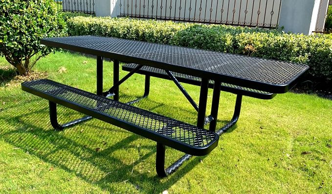 Heavy Duty ADA Outdoor Picnic Table, Expanded Metal, Wheelchair Accessible (Black, 96)