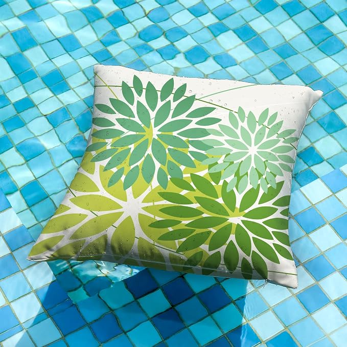 DFXSZ Pack of 2 Outdoor Waterproof Throw Pillow Covers 20x20 Shade of Green | Polyester Colorful Spring Summer Floral Decorative Cushion Cases(NO INSERT),For Couch Patio Funiture Garden Home Decor