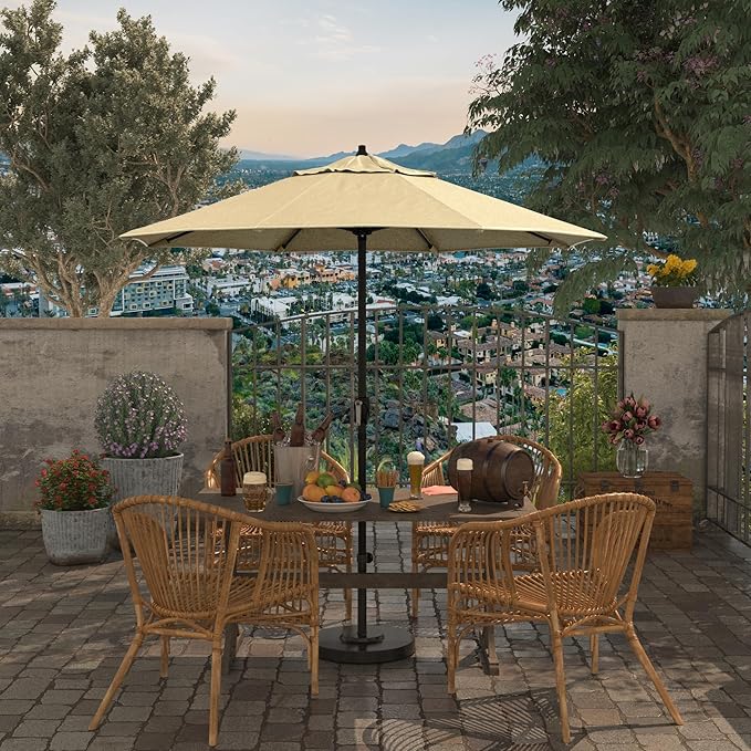 California Umbrella 7.5' Rd Aluminum Patio Umbrella, Crank Lift, Auto Tilt, Black Finish