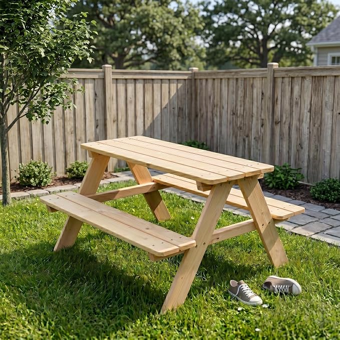 Kids Wooden Picnic Bench Outdoor Patio Dining Table, 37 x 10.8 x 4.9, Brown