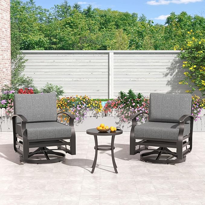 Kullavik Aluminum Patio Furniture Set,8 Pieces 9 Seat Metal Sectional Outdoor Furniture Conversation Set w/45 Propane Gas Fire Pit,Swivel Rocking Chairs Set,Grey