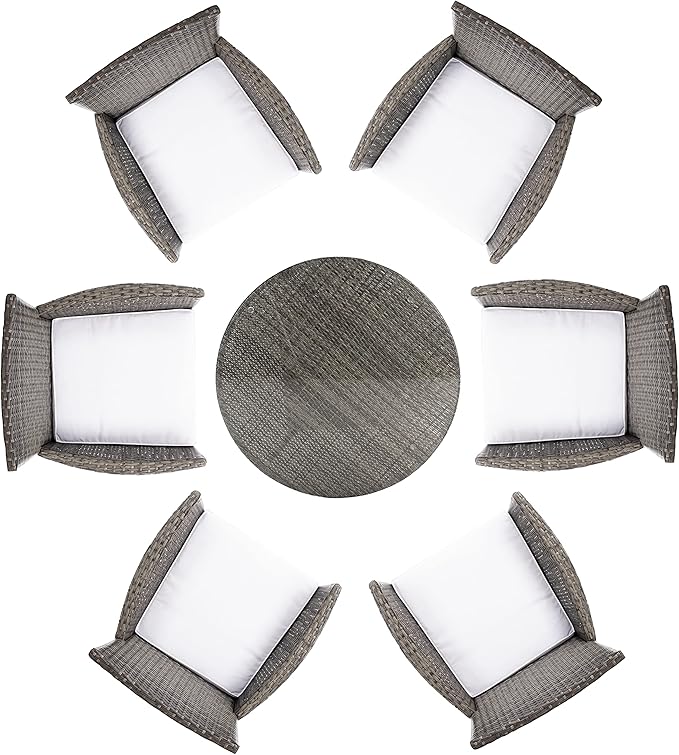 SAFAVIEH Outdoor Collection Challe Grey Brown/White Dining Set PAT7702C-3BX