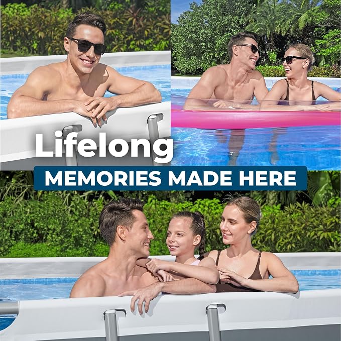 Bestway Power Steel 18’ x 9' x 48” Above Ground Pool, Rectangular Metal Frame Outdoor Swimming Pool Set with Filter Pump, Ladder, and Cover