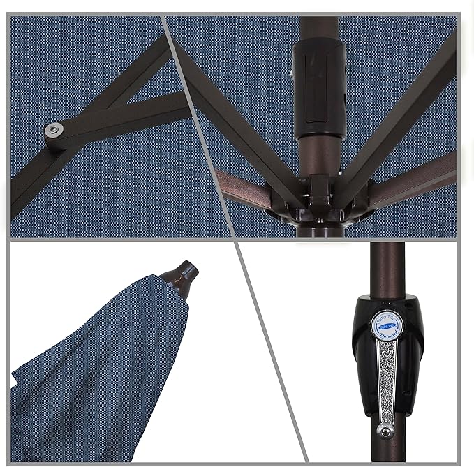 California Umbrella 7.5' Round Sunbrella Aluminum Outdoor Deck, Pool or Patio Umbrella, Crank Lift, Auto Tilt, Bronze Pole,Indigo