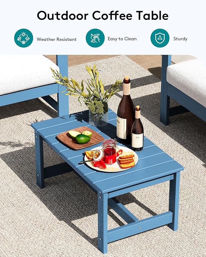 SERWALL 6 Pieces HDPE Outdoor Sofa Set with Cushions, Outdoor Conversation Couch Loveseat Furniture Set with Coffee Table for Balcony, Deck, Poolside, Black Frame with Khaki Cushions
