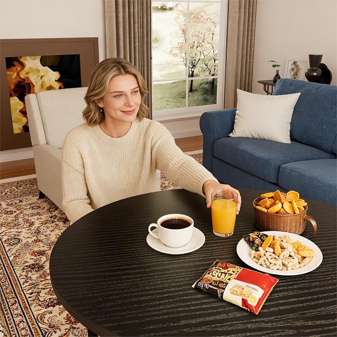 FAMIDGE Coffee Table, 31.5" Round Black Coffee Table for Living Room, Center Tables for Family & Office Use, Circle Coffee Tables Round, Large Black (31.5" D x 17.7" H)