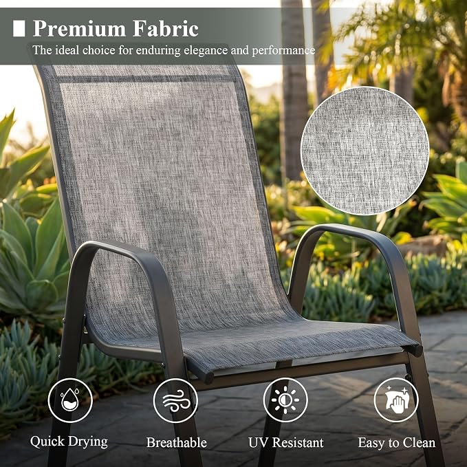 11 Pieces Outdoor Dining Set, 63" Round Table with Umbrella Hole & Stackable Patio Dining Chairs, Patio Table and Chairs Set for Deck Garden Porch, Grey Chairs & Grey Table