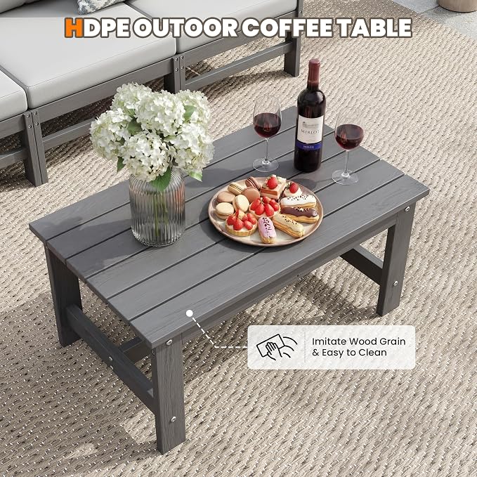 HDPE Patio Furniture Set 6 Piece Outdoor Furniture Sets Modular Sofa Set with Cushion All Weather Patio Conversation Set for Yard Garden Poolside Deck