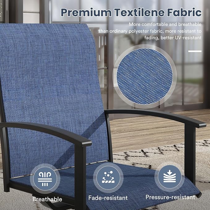 VICLLAX 5 Pieces Patio Dining Set, Outdoor Dining Set for 4-40.6" Round Outdoor Table and Swivel Patio Chair Set for Deck, Lawn and Garden, Black Table and Blue Chairs